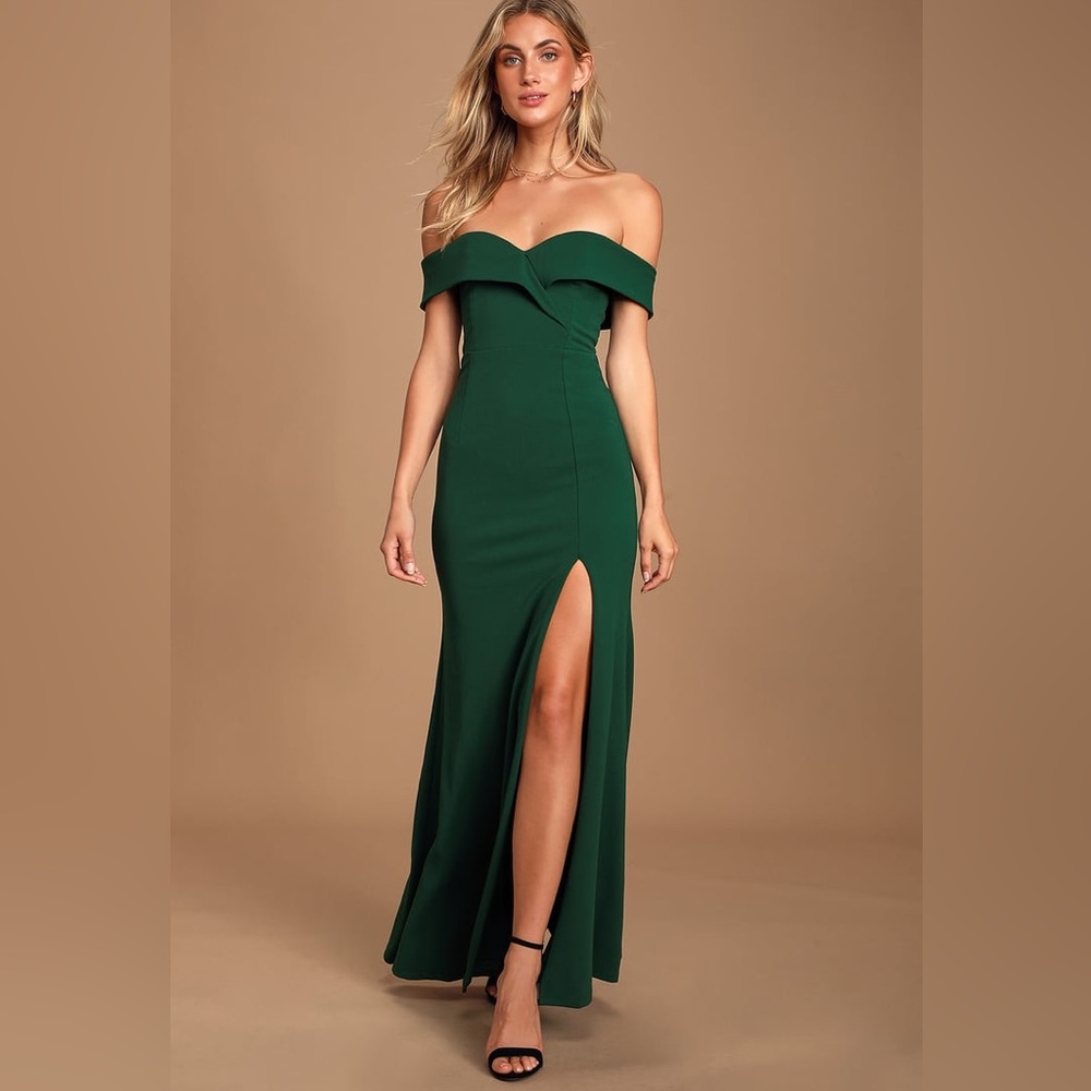 Song of Love Hunter Green Off-the-Shoulder Maxi Dress